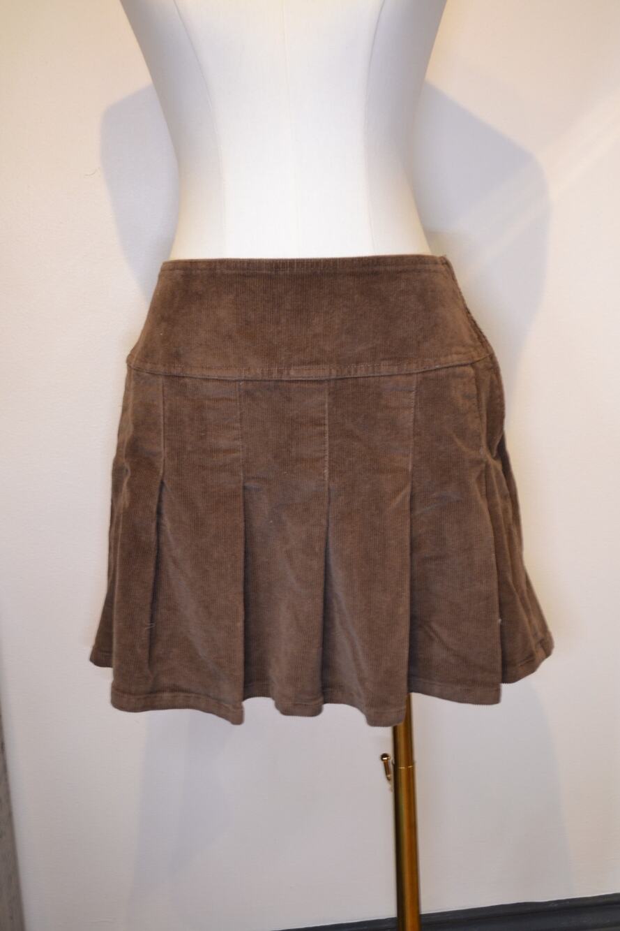 Brown Corduroy Preppy Pleated Mini Skirt Size Large Clueless Bratz Dark Academia
